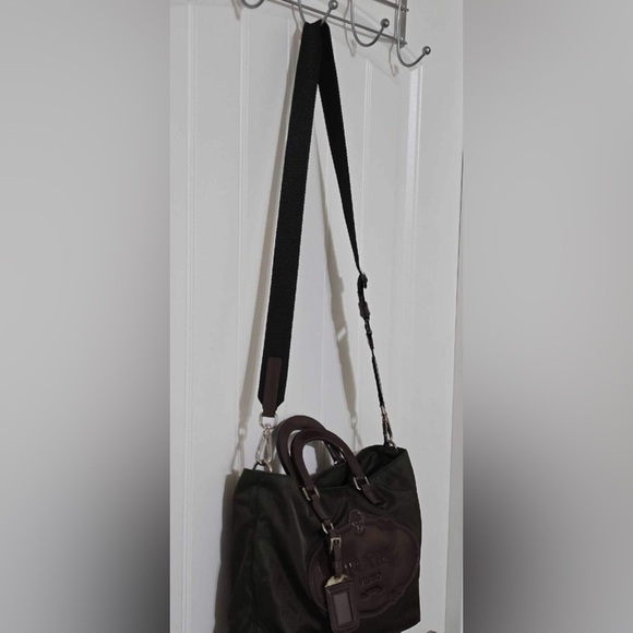PRADA Milano Olive Green & Brown Nylon Medium Tote w/ Handles & Crossbody - Picture 7 of 14